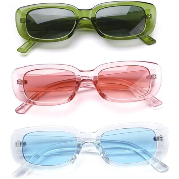 4 Pack Retro Sunglasses Vintage Sunglasses Small Square Rectangle 90s Glasses - Picture 7 of 7